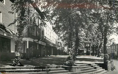 Les Pantiles, Tunbridge Wells — vista da praça com The Corner House e Binns — editor J. Salmon, n° 10281