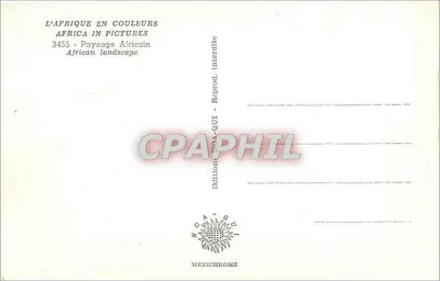 Paisagem africana — rio com canoas e palmeiras — Edições Mexichrome, n° 3455 — Verso