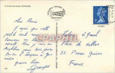 Hoe and the Sound, PLYMOUTH — vista aérea — THE PHOTOGRAPHIC GREETING CARD CO. LTD., LONDON — Verso