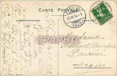 Uitzicht op het meer en de sneeuwbedekte bergen — Begnins, Zwitserland — A. Aubert, Begnins — Achterkant
