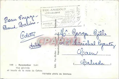 Rocamadour — Ogólny widok i zakręt drogi z Cahors — Wyd. Pyr.-Océan - Toulouse — Rewers