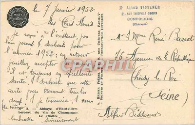 Abadia de Hautvilliers — berço do vinho de Champagne — Breger Frères, Impressores — Verso