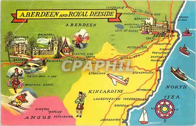 Aberdeen e Royal Deeside — cartão postal turístico ilustrado — editor não visível