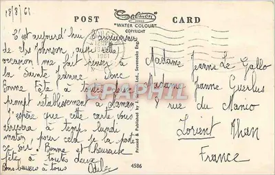 Carte postale illustrée de Hampshire & parties de Dorset & Wiltshire — éditeur Salmon, série Water Colour, n° 4586 — Rewers