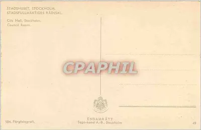 Stadshuset, Estocolmo — Sala do Conselho — Saga-konst A-B, Estocolmo, n° 184 — Verso