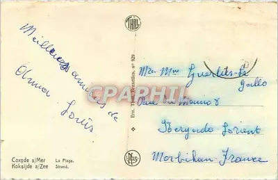 Crianças brincando na praia — Coxyde s/Mar, Bélgica — Edição T. Brinkelles, n° 929 — Verso
