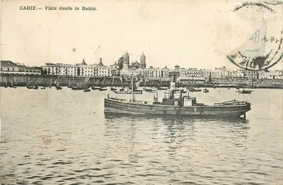 Bilhete postal antigo Cádiz Vista desde la Bahia