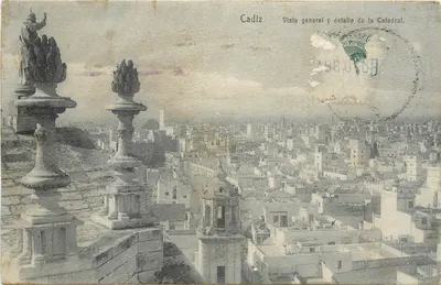 Cádiz — Vista geral e detalhe da Catedral — editor Hamburgo, série 479, n° 32