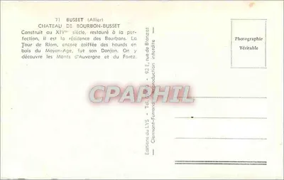 Castelo de Bourbon-Busset — Allier — Éditions du LYS — Verso