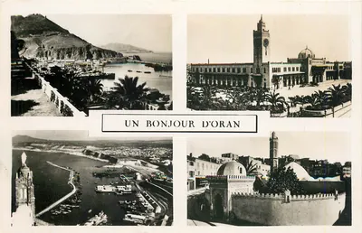 Um olá de Oran — vista do porto, da mesquita e dos muros — editor Wessel, número de série não visível