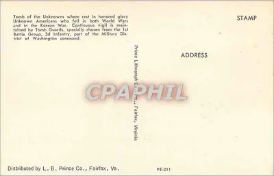 Grób Nieznanych — Washington D.C. — Prince Lithograph Co., Fairfax, Virginia — Rewers