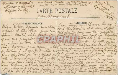 Campanha do Marrocos 1914 — Coluna de Taza — As Tropas acampando dentro da cidade — Edição da Vigie Marroquina, Casablanca ; D. J. Léon, foto — Verso