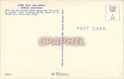 Cobo Hall - Detroit — editor Dester Press, Inc. n° 54797-B — Verso