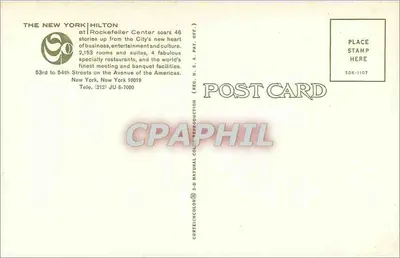 Hotel Hilton New York — Centro Rockefeller — editore Curteich — Verso