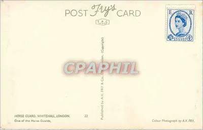 Gwardia Konna, Whitehall, Londyn — Jeden z Gwardii Konna — Wydawca A.V. Fry & Co. — Rewers