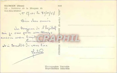 Wewnętrzne wnętrze meczety Sidi-Bou-Médine — Tlemcen (Oran) — COMBIER (S.-et-L.) n°139 — Rewers