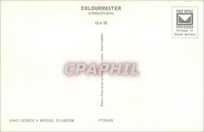 Puente de Rey Jorge V, Glasgow — vista urbana con reloj y puente — Colourmaster International, GLA 56 — Reverso