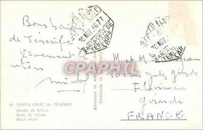 Santa Cruz de Tenerife — Quay de Ribera — Éd. M. Arruñada, n° 93 — Verso