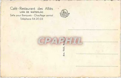 Leão de Waterloo — Monument sobre colina — Café-Restaurante dos Aliados, Hougaerde — Verso