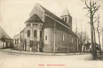Cosne - Igreja de Saint-Aignan — vista da igreja romana com torre e abside, editor Simil-Imprimeur A. Besquet, Paris