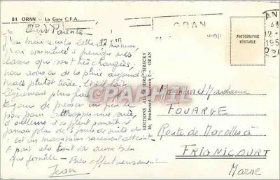 Estação de Oran — C.F.A. — Edições André-Sirecky, Oran — Verso