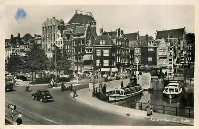 Amsterdam-C., Rokin — vista do canal com barcos e arquitetura — edit. Uitgeve : Rembrandt, No. 35