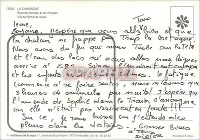 A Camargue — Terra de céu azul e miragens — Voo de flamingos — edições de França — Verso