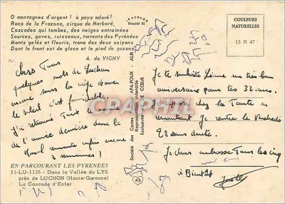 Wodospad Piekielny — Dolina Lys — Haute-Garonne — Towarzystwo Karty Pocztowej Cœur — Rewers