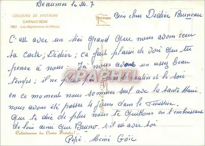 Os alinhamentos do Ménez — Carnac — edição Couleurs de Bretagne, n° 1651 — Verso