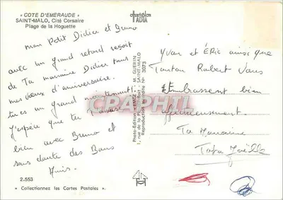 Praia da Hoguette — Saint-Malo, Costa da Émeraude — Editor Emage, n° 3073 — Verso