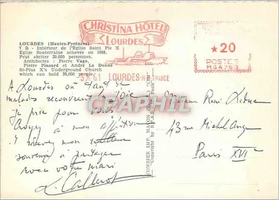 Wnętrze świątyni Świętego Piusza X — Lourdes — Wydawca CHRISTINA HÔTEL — Rewers