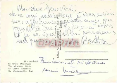 La Grotte Miraculeuse — Lourdes — Editor P. Doucet — Reverso