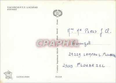 Férias P.T.T. Lacanau — Editor Combiblier, n° 3.CP.83.5601 — Verso