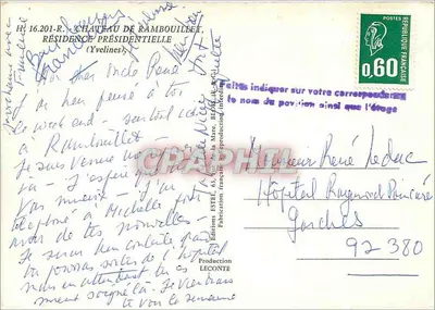 Castelo de Rambouillet — Residência Presidencial — Editor Estel, n° H.16.201-R — Verso