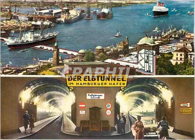 O túnel do Elba em Hamburgo — vista interna e externa — editor ANCO Lux