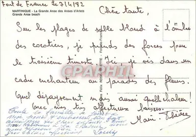 Grande Anse - Martinica — vista de praia com canoas e palmeiras — Éditions Félix Rose — Verso