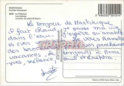 Herinnering aan Martinique — antieke ansichtkaart met kaart en foto's — uitgegeven door KINA Italia — Achterkant