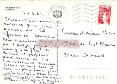Fonte — Barjols (Var) — Imprimeur Combier — Verso