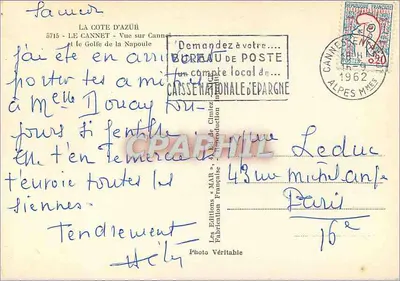 A Costa Azul — Vista sobre Cannes e o Golfo da Napoule — Les Éditions « MAR » — Verso