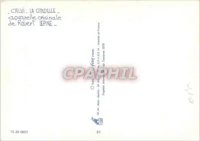 Calvi - La Citadelle — aquarella originale di Robert Lepine — edita da S.P.A.D.E.M. nel 1979 — Verso