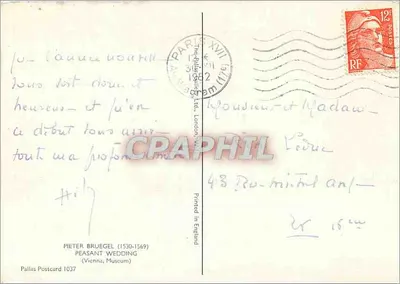 Ślub Rolnikowski — Pieter Bruegel (1530-1569) — Pallas Postcard 1037 — Rewers