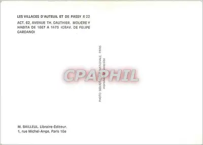 Casa de Molière em Auteuil — gravura de Felice Gardano — editada por M. Bailleul — Verso