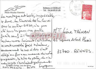 Lago de Ninot — Córcega — Ediciones LA GOELLE, n° Z.1472 — Reverso