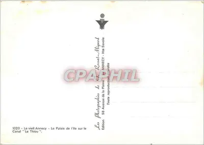 Stara pocztówka Stary Annecy — Pałac na Wyspie nad Kanałem "Le Thiou" — Wydawnictwo Rassal-Mignet — Rewers