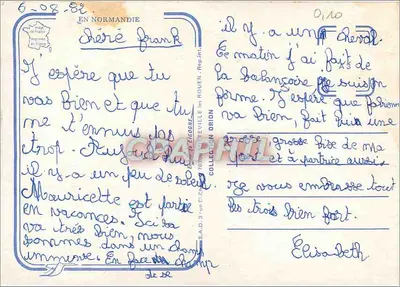 Em Normandia — Criança com chapéu entre maçãs — desenho de Mikael — Verso