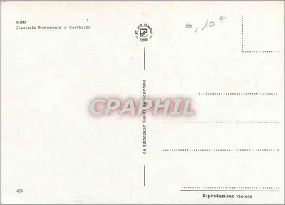 Rzym - Gianicolo, Pomnik Garibaldiego — wydawca Terni, n° 451 — Rewers
