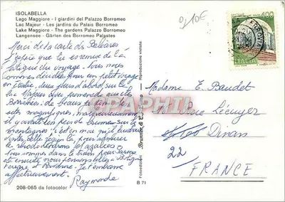 Isolabella - Ogród Pałacu Borromeo — Lago Maggiore — wydawca Brunet & Cie, nr 208-065 — Rewers