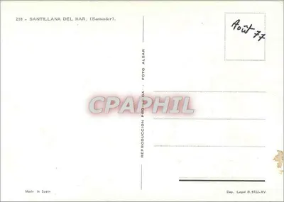 Santillana del Mar — widok panoramiczny z kołem statku — wydawca Alasar, nr 218 — Rewers