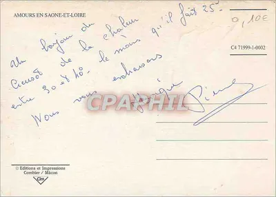 Amores em Saône-et-Loire — Bilhete postal antigo n° C4 71999-1-0002 — Éditions et Impressions Combier / Mâcon — Verso
