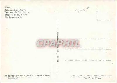 Papa Juan Pablo II — frente a la Basílica de San Pedro — PLURIGRAF - Narni - Terni — Reverso